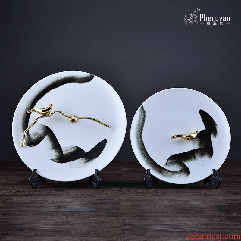 New Chinese style ceramic decoration plate furnishing articles home sitting room porch study soft adornment rich ancient frame zen ornament