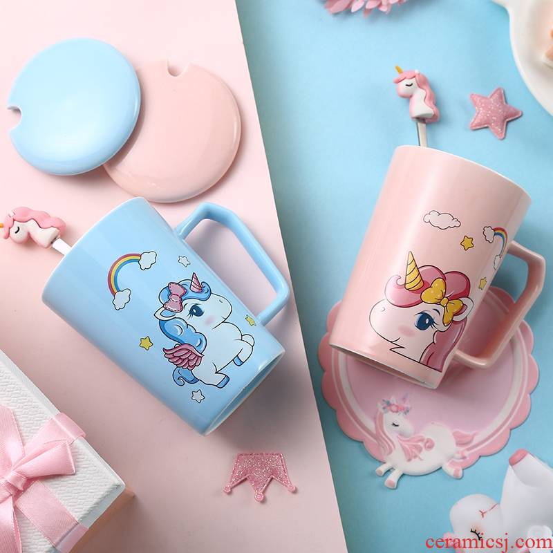 The Web celebrity trill unicorn water glass ceramic cup super express of mugs move girl cartoon creative trend