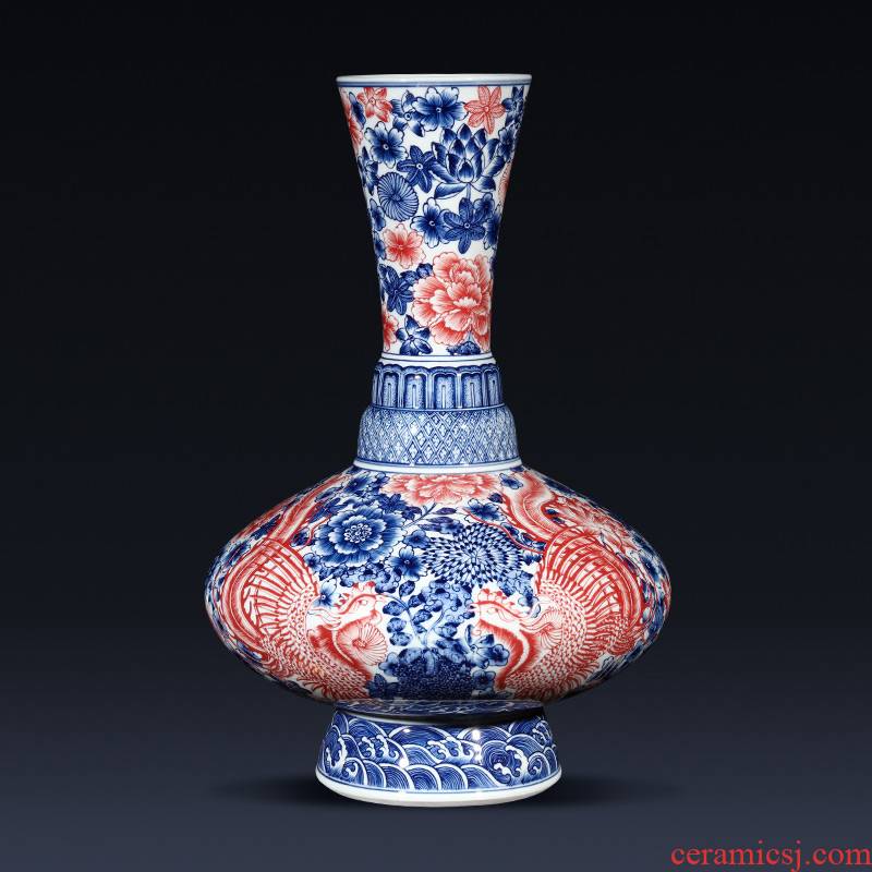 Jingdezhen ceramics creative manual imitation qianlong Chinese blue and white porcelain vase sitting room porch rich ancient frame furnishing articles