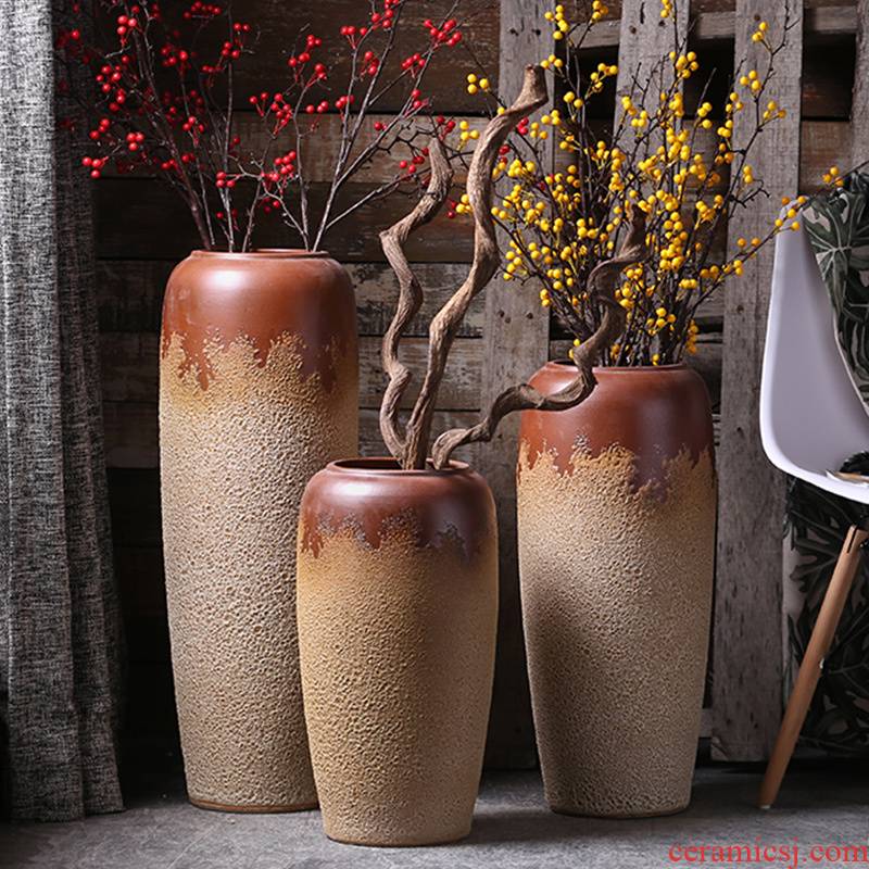 Retro vases, flower arrangement sitting room place European I and contracted coarse pottery son of jingdezhen ceramics of large vase
