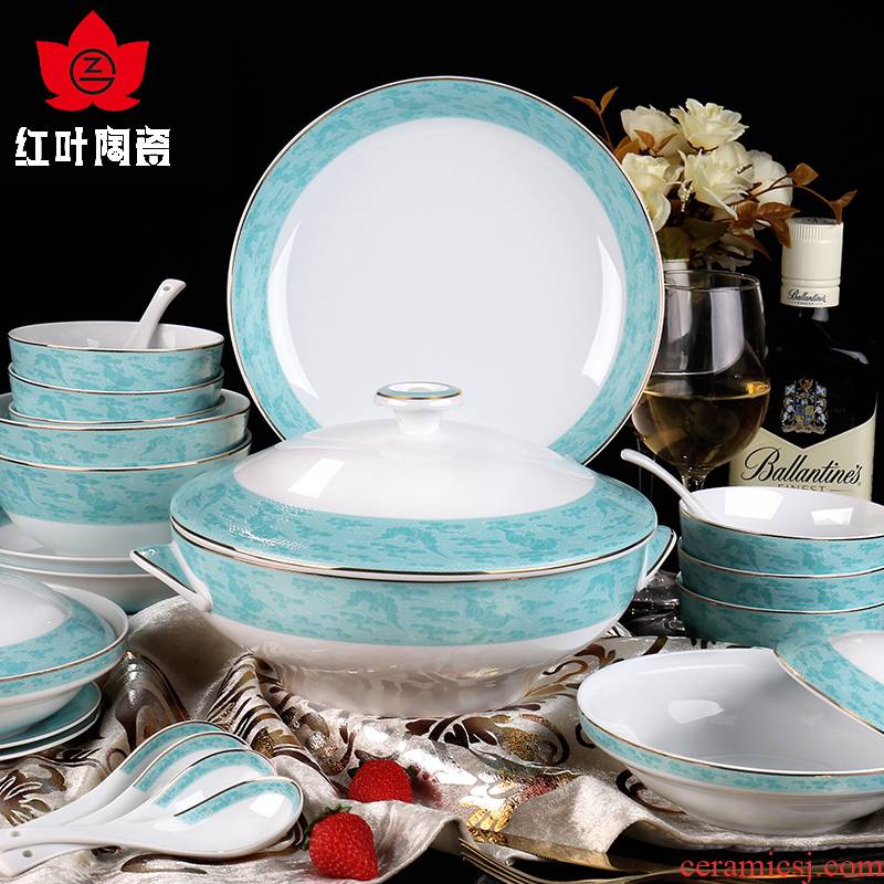 Red high temperature fine white porcelain European tableware suit household jingdezhen western - style dishes suit eating the food dishes