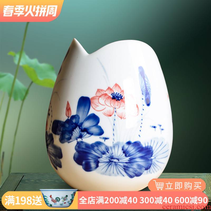 Blue and white porcelain jingdezhen ceramics hydroponic floret bottle of flower arranging hand - made lotus furnishing articles home sitting room adornment