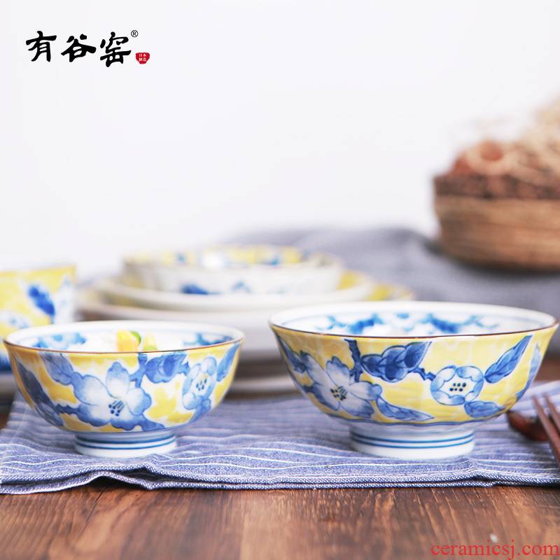 Japan have valley up ceramic bowl Huang Cai pattern wavy edge big bowls of salad bowl of soup bowl rainbow such to use Japanese household use