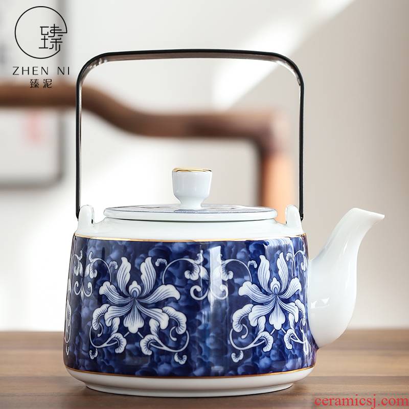 Japanese household girder by mud pot of jingdezhen blue and white porcelain manual belt filter large teapot tea kettle