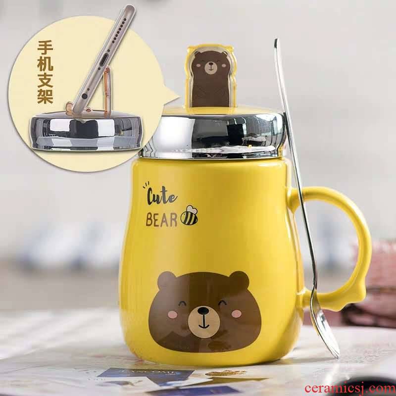 Creative move trend of super water of express girl home high - capacity ceramic keller cup coffee with a spoon