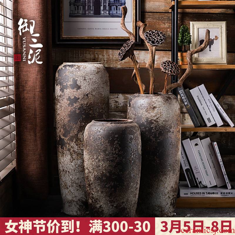 Ground vase large rural Chinese style restoring ancient ways is inserted dried flowers coarse pottery sitting room hotel villa clay ceramic furnishing articles