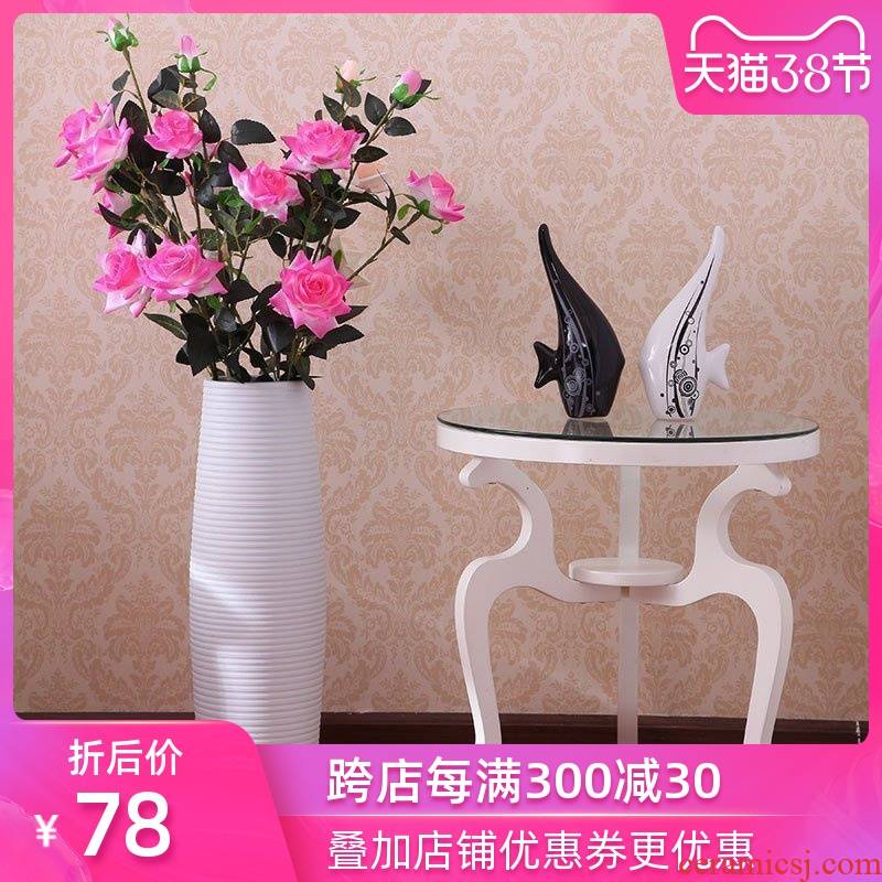 Art show contracted and modern European style living room white jingdezhen ceramics high landing big vase lucky bamboo vase