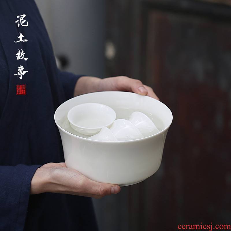 Earth story dehua white porcelain large jade tea to wash dishes manual household utensils accessories writing brush washer wash cup vessels