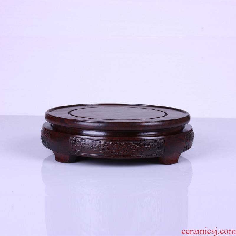 Base with black catalpa wood are it stone flowerpot vase crafts round red solid Base of woodcarving figure of Buddha
