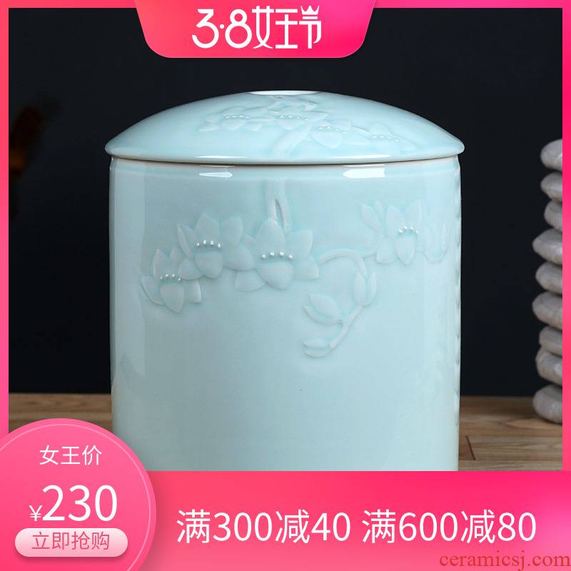 Celadon tea barrel receives a large ceramic tea boxes to wake the seal pot of tea tea storage tank storage POTS