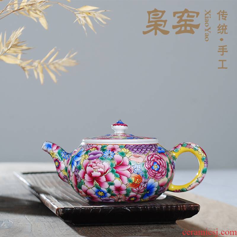 Jingdezhen famille rose tea set antique hand - made kung fu tea set ceramic teapot single pot of colored enamel large teapot