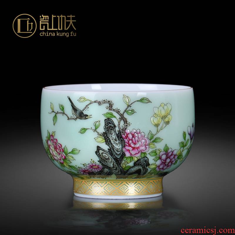 Jingdezhen kung fu tea cups peony flower sample tea cup colored enamel hand - made master cup single CPU individual customization