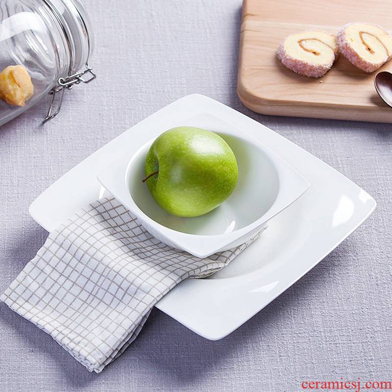 Pure white ipads porcelain ceramic snack plate salad dish bowl of fruit bowl dish dish square LIDS, western - style food dish dishes