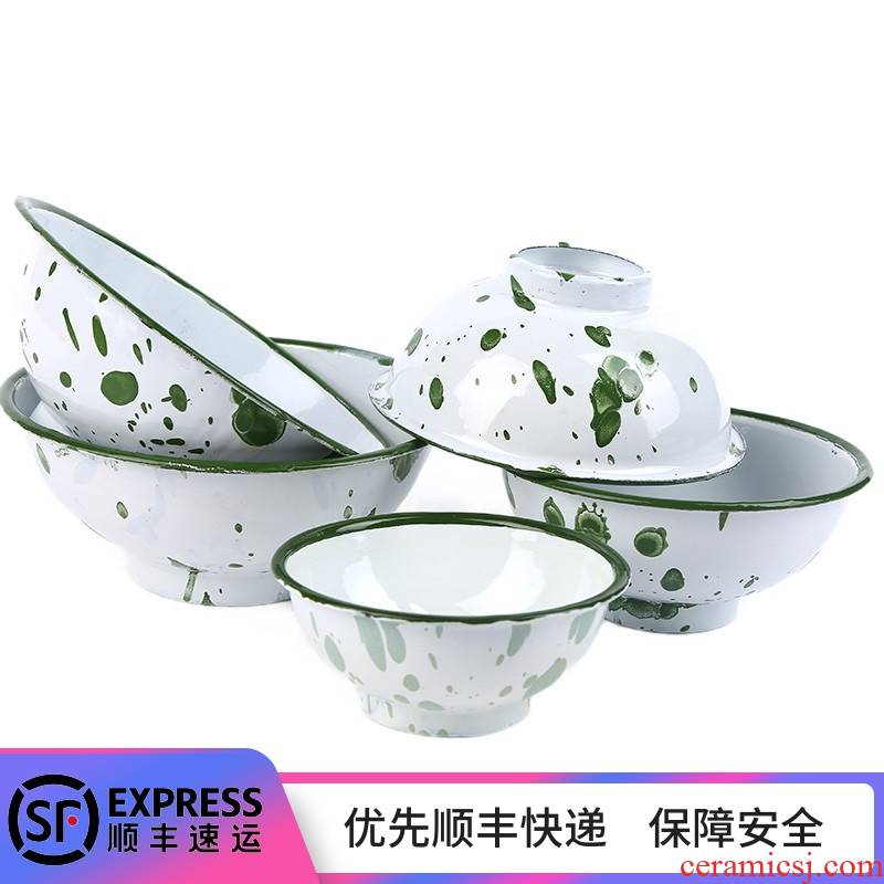 Enamel with freight insurance 】 【 green nostalgic old Enamel Enamel bowl bowl to eat bread and butter