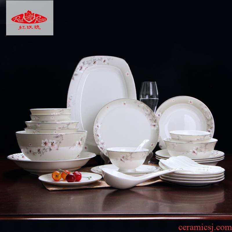 New Tang Shanhong rose ipads China tableware suit pure and fresh and simple but elegant home dishes dishes modernism