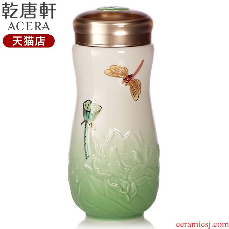 Do Tang Xuan porcelain quality goods dragonfly summer lotus cup with double creative ceramic water insulation cup send leadership is it
