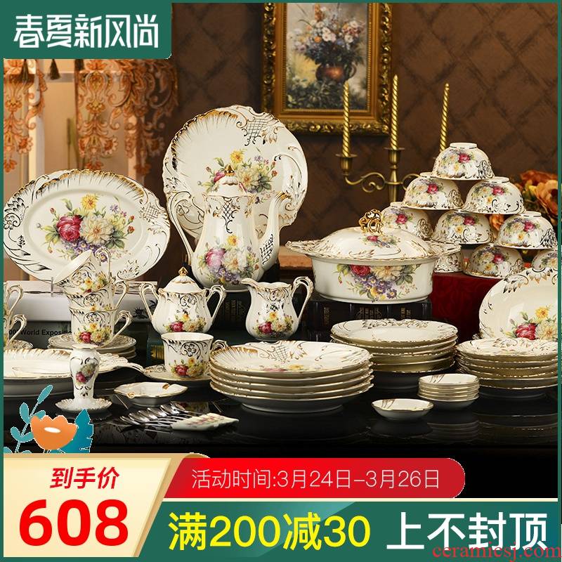 Household ceramics tableware suit Korean dishes run out of European dishes 50 individuality creative tableware suit Chinese style