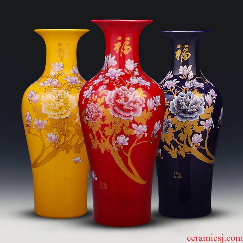 Jingdezhen ceramics super - large landing big vase large Chinese red Chinese style home sitting room adornment is placed