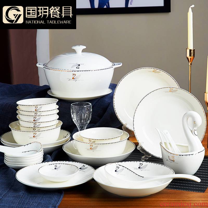 Jingdezhen dishes suit household ipads porcelain tableware suit dishes European ceramics set bowl chopsticks sets of plates