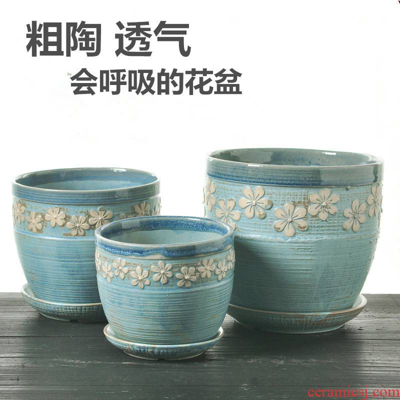 Flowerpot ceramic sale household clearance large coarse pottery creative move with tray flower pot in other contracted more than meat