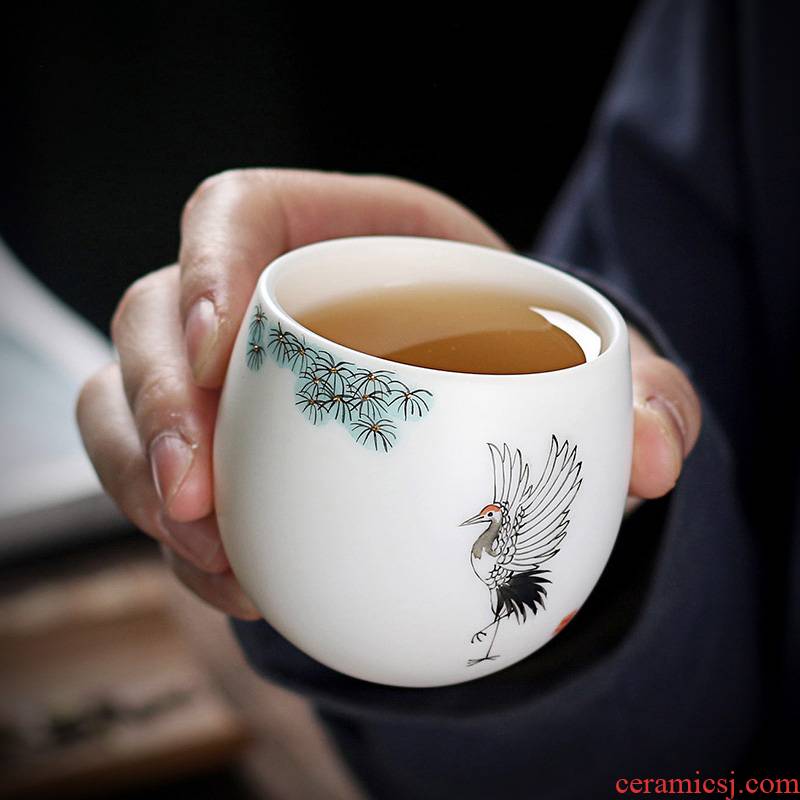 Hand - made suet jade cup tea gold ceramic bowl, master of kung fu tea cup pure manual single cup sample tea cup