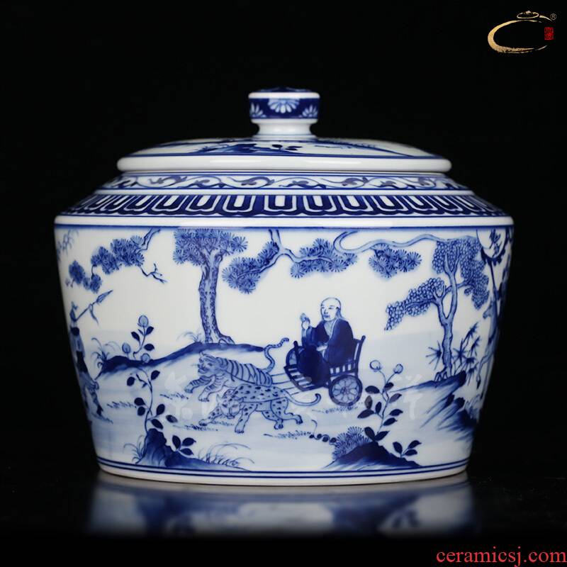 Jing DE and auspicious jingdezhen blue and white ghost cereal is downhill caddy fixings pure manual storage POTS receives the blue and white POTS