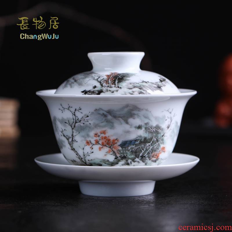 Offered home - cooked tureen tea checking ceramic tea ware in three bowl hand - made jingdezhen porcelain teacup tea bowl