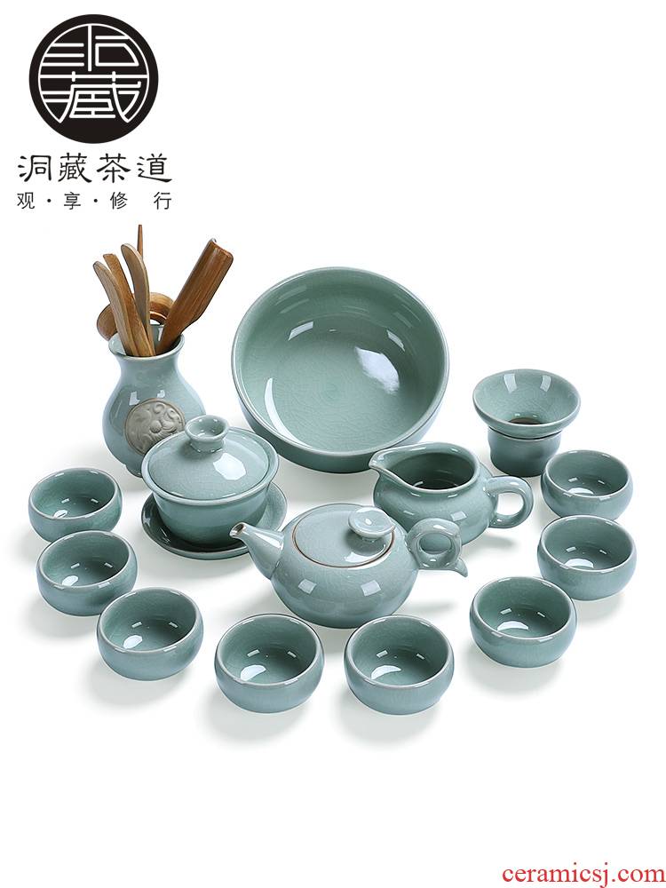 Elder brother up in building ceramic tea set household contracted Japanese kung fu tea set a complete set of tea cups lid bowl