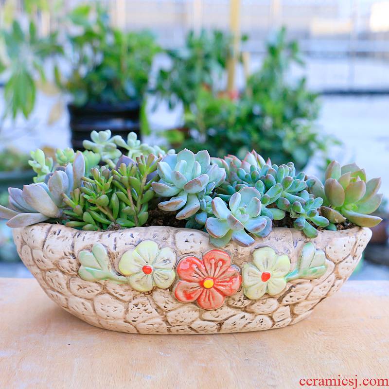 Large caliber flowerpot coarse pottery meaty plant flowerpot ceramic platter combination of creative move, fleshy special offer a clearance