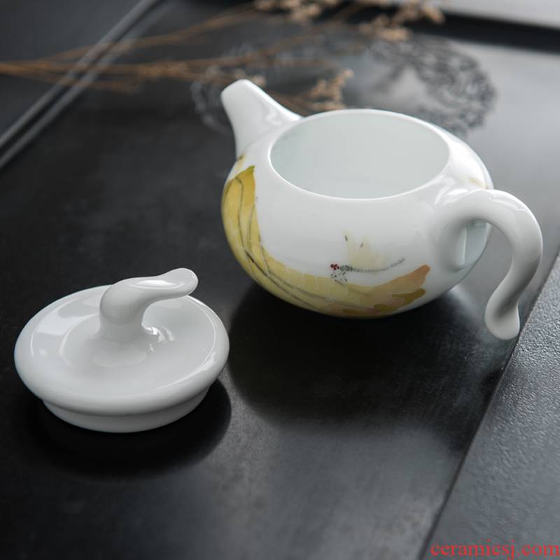 The red guanyao porcelain lotus birth of kung fu little teapot under The liling glaze color hand - made porcelain gifts white porcelain tea set