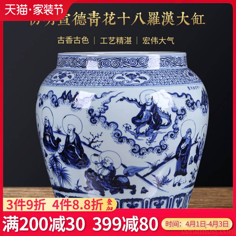 Jingdezhen ceramic aquarium place large flower pot imitation Ming xuande is blue and white porcelain of the big Chinese courtyard sitting room adornment