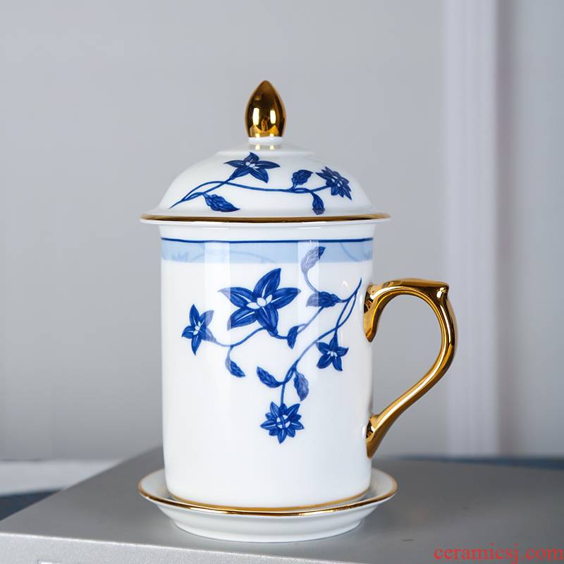 Song dynasty jingdezhen modern office contracted the see colour of blue and white porcelain cup high - end ceramic cups business gifts