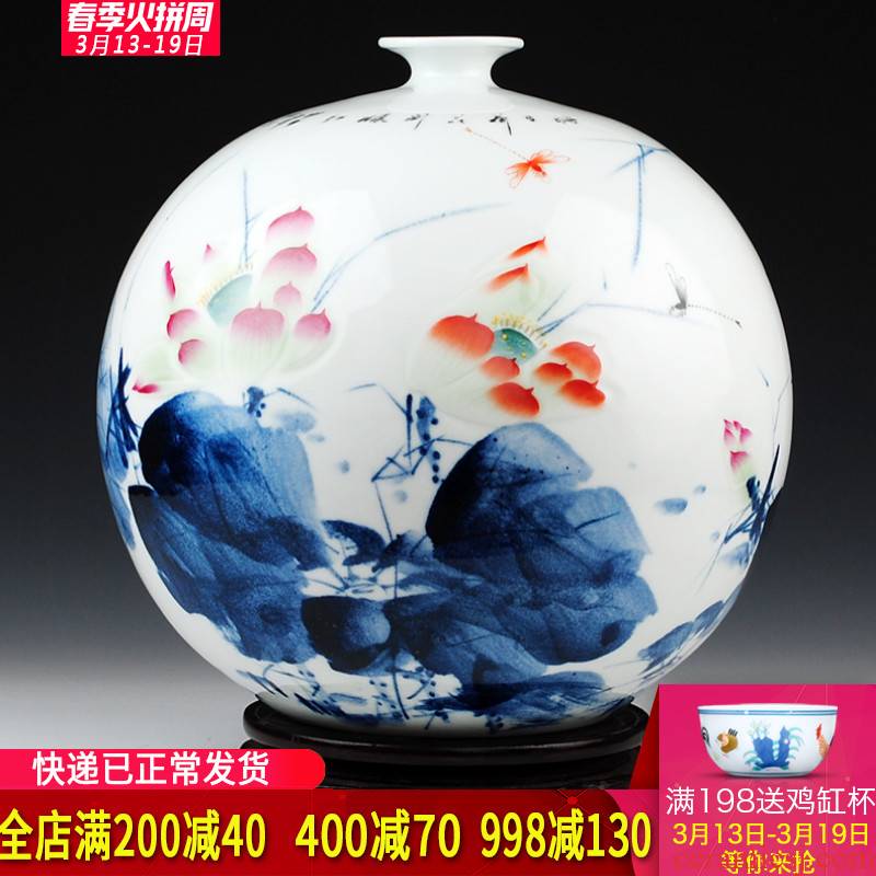 Jingdezhen porcelain ceramics celebrity virtuosi hand big vase "lotus rhyme" Chinese sitting room adornment is placed