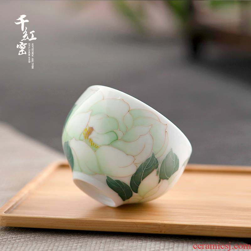 Thousands of red up hand - made ceramic cup sample tea cup small kung fu master cup of pure manual white porcelain personal single cup home