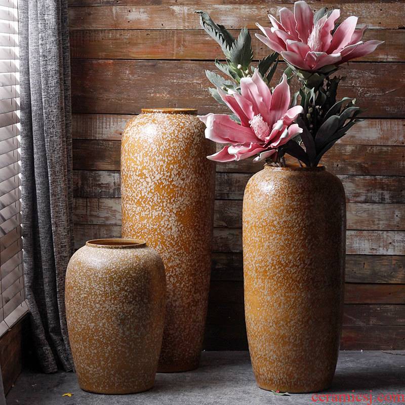 Modern manual ground ceramic vase coarse pottery retro flower arranging flower implement contracted sitting room dry flower simulation flower pot