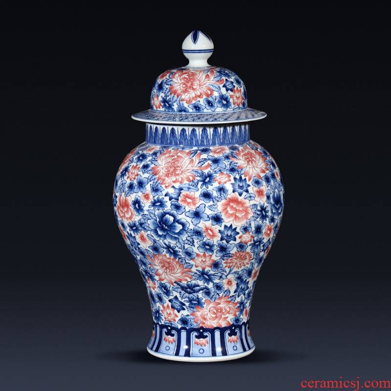 Jingdezhen ceramics imitation qianlong hand - made general blue and white porcelain jar of storage tank of the sitting room adornment of new Chinese style furnishing articles
