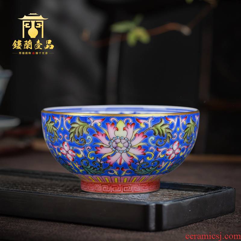 Jingdezhen ceramic hand - made ocean 's blue enamel to tie up branch lotus cup master cup single cup sample tea cup kung fu tea cups