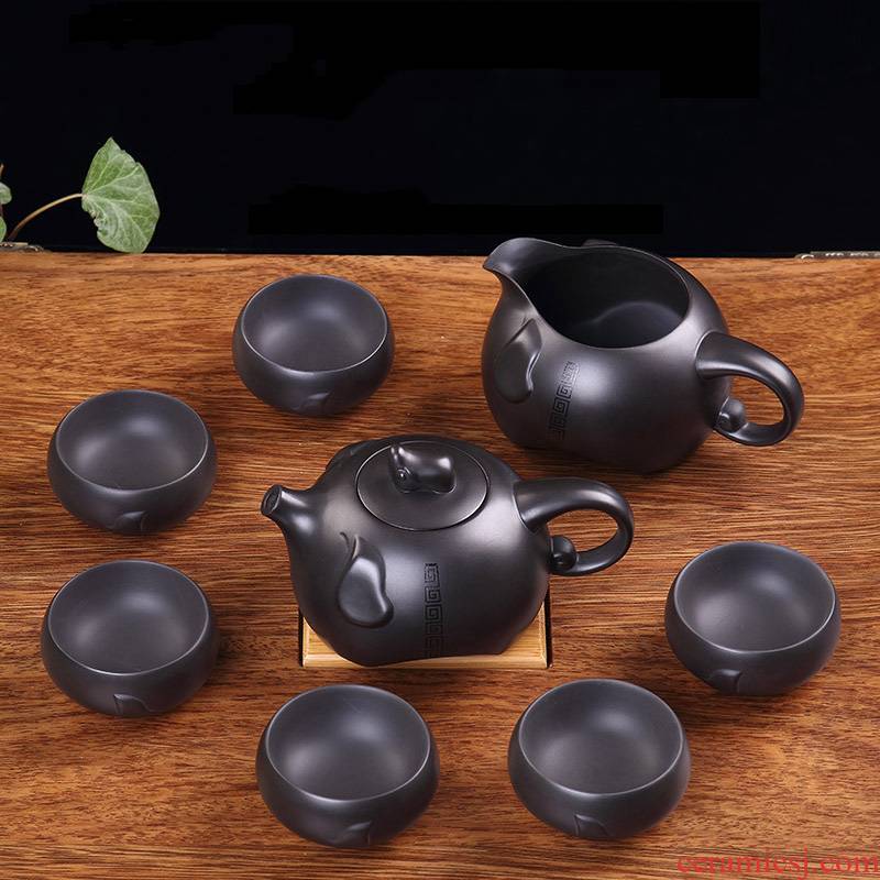 Ronkin violet arenaceous double - layer cup of a complete set of checking ceramic teapot household contracted purple clay kung fu tea set