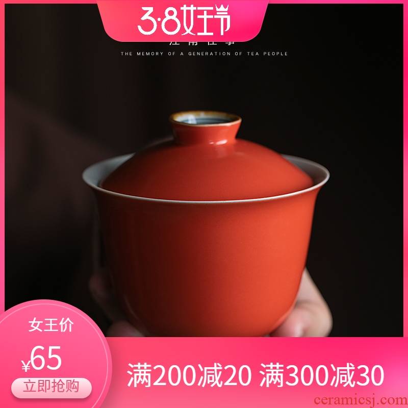 Jiangnan red persimmon past three tureen only changed to ceramic cups kung fu tea set a single large tea bowl