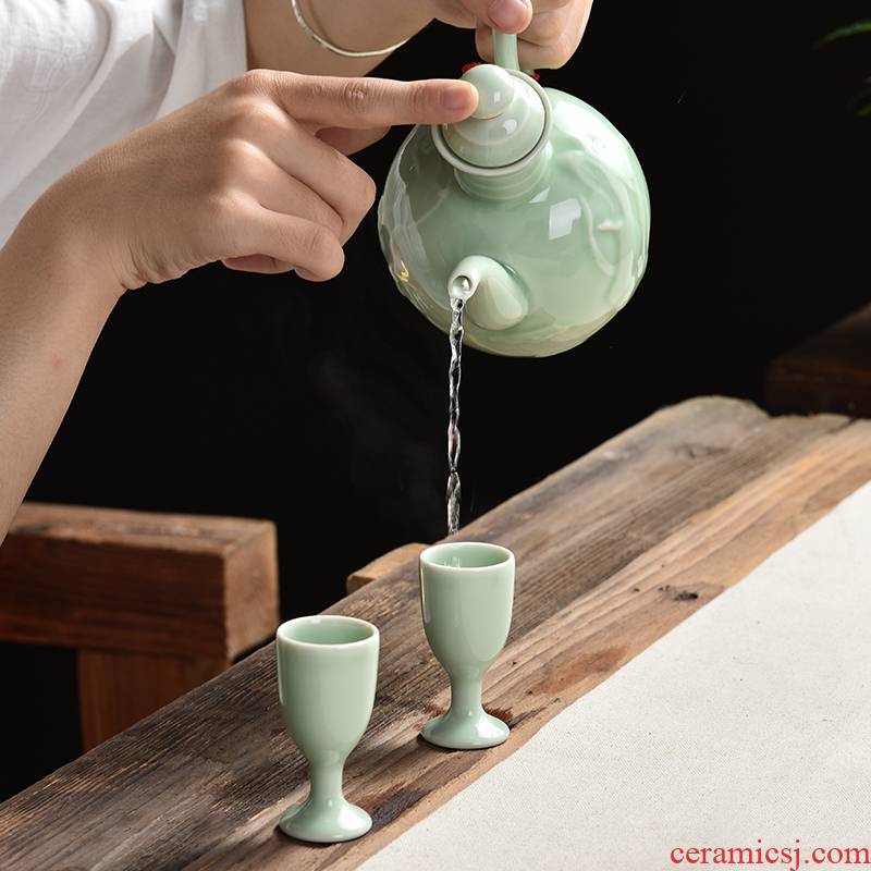 Longquan celadon mud seal wine temperature hot hip half jins of checking ceramic household hot cup warm yellow rice wine wine suits for