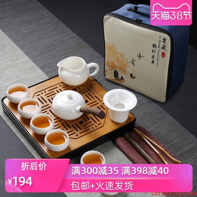 Poly real (sheng white porcelain tea set household dehua ceramic side put as the teapot teacup jade porcelain travel kung fu tea set