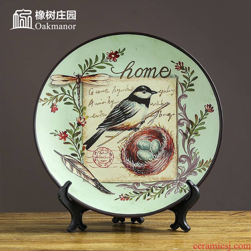 American ceramic disc decoration plate new Chinese creative home furnishing articles hanging dish plate stent handicraft decoration