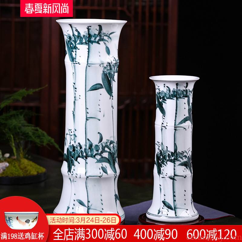 Jingdezhen ceramics lucky bamboo vase water raise flower arranging straight home sitting room ground large decorative furnishing articles