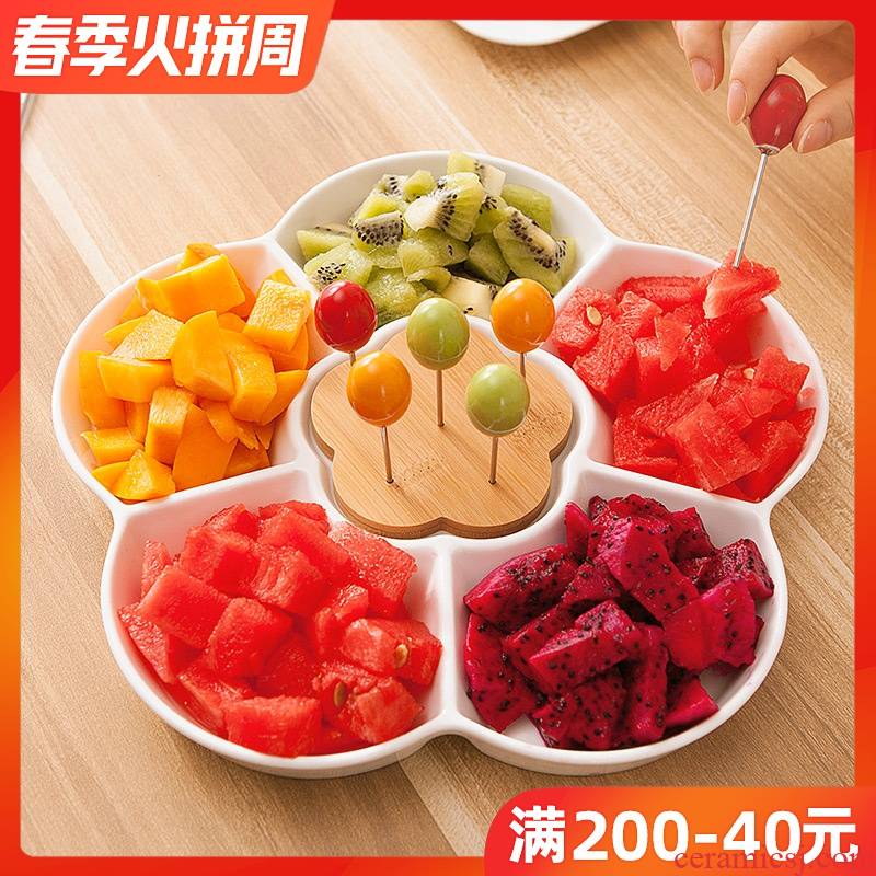Creative ceramic fruit bowl household contracted compote Japanese snack dish, salad platter snack dried fruit bowl in the living room