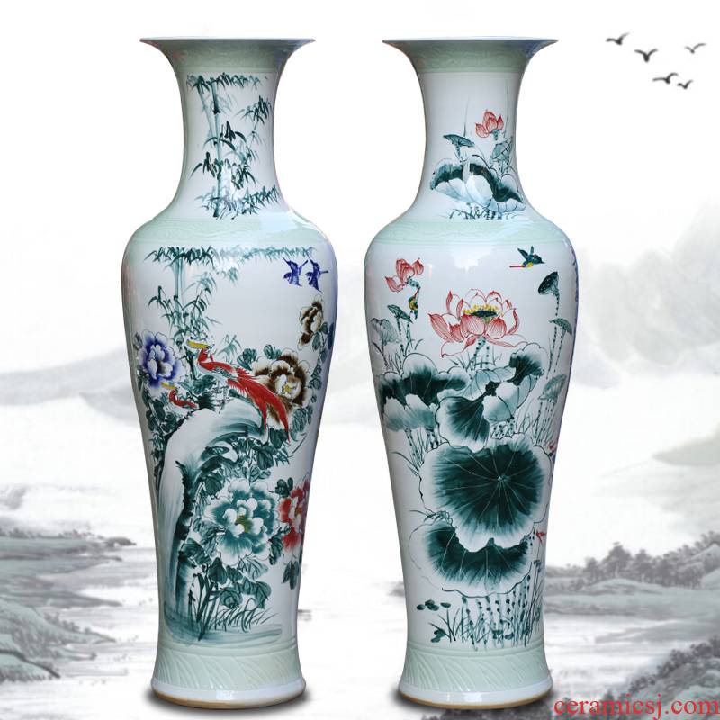 Jingdezhen ceramic vase of large sitting room hand - made of golden pheasant peony porcelain porcelain decoration large hotel furnishing articles