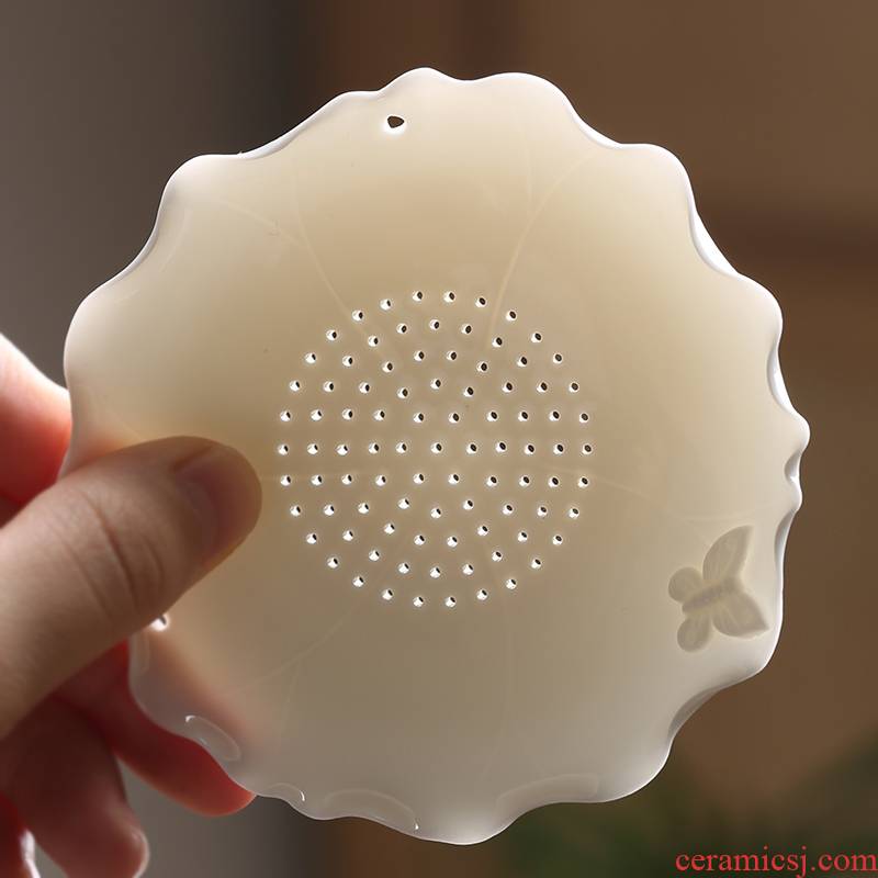 Dehua white porcelain) kung fu tea accessories make tea strainer ceramic checking tea lotus leaf tea filters