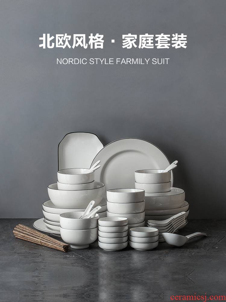 Tableware suit 56 head dishes contracted Chinese chopsticks combination Japanese ceramic plate 10 bowl dishes