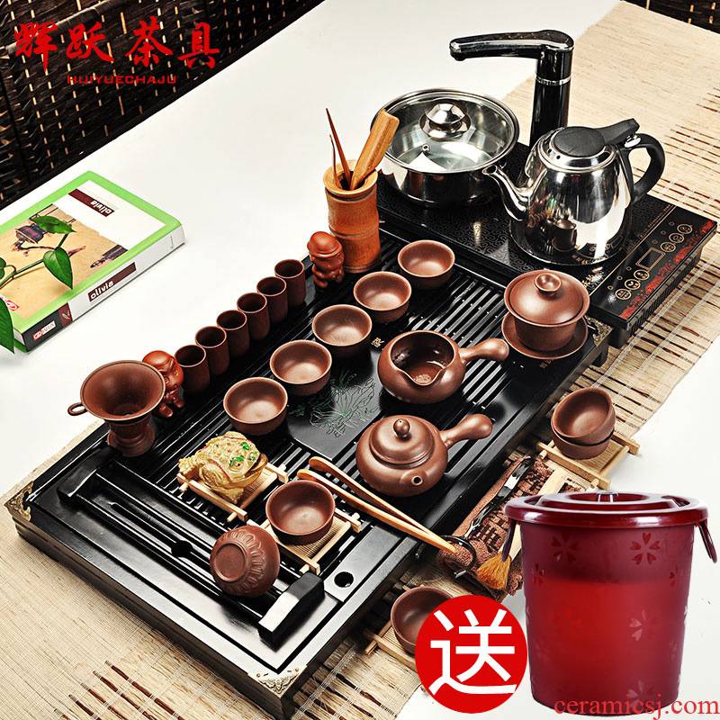 Hui, make tea sets contracted to calving violet arenaceous kung fu tea set home four unity induction cooker solid wood tea tray tea set