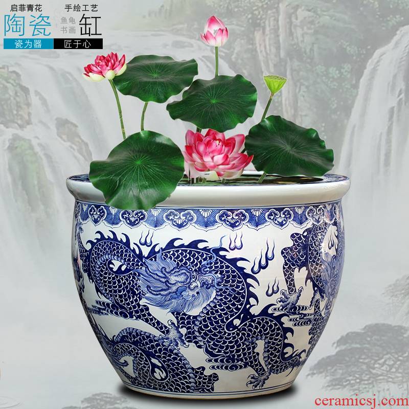 Jingdezhen ceramics aquariums sitting room informs the large gold fish basin water lily cylinder feng shui decoration