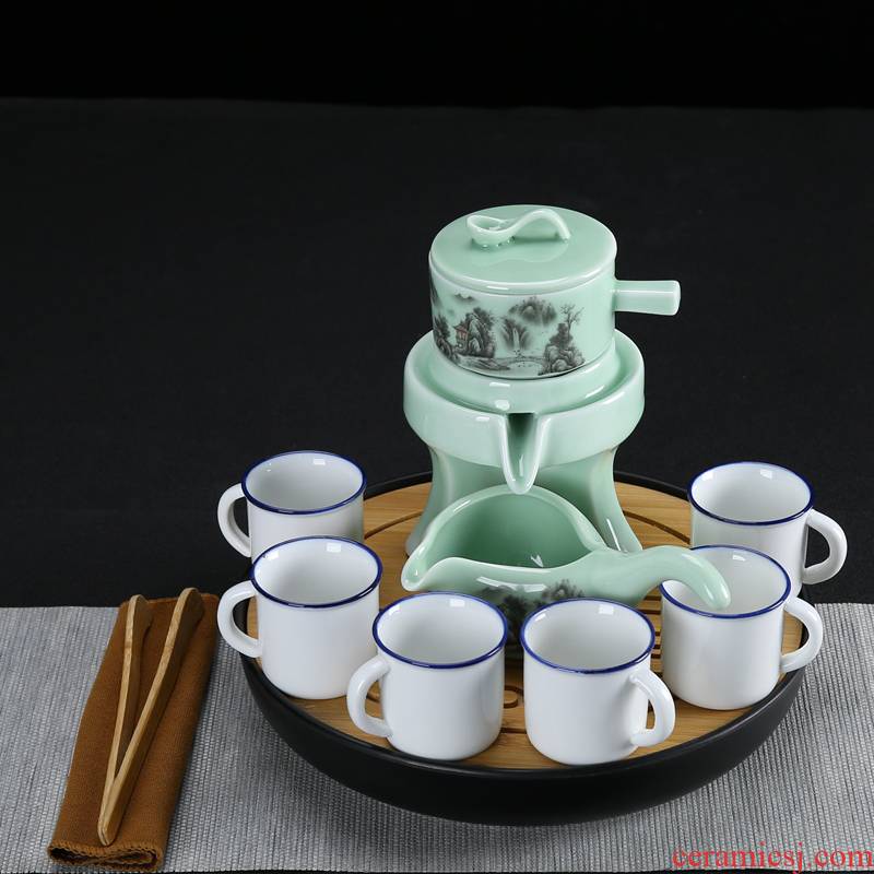 Celadon fortunes half automatic tea set stone mill lazy people make tea, and a complete set of ceramic tea tray household